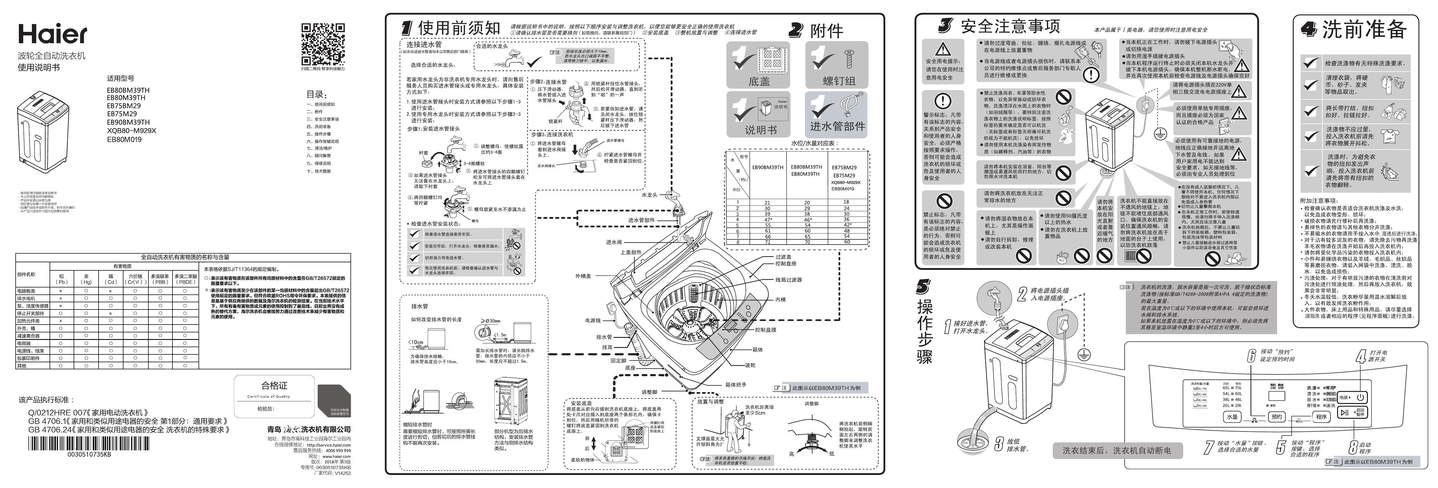 海尔洗衣机说明书型号图片